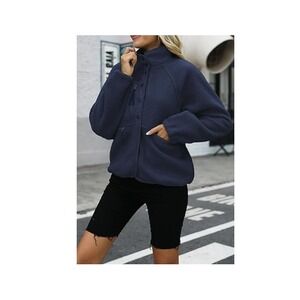 Nirovien Shacket Navy Fleece Jacket Medium Gorpcore Cozy Cabin Retro Boho Chic